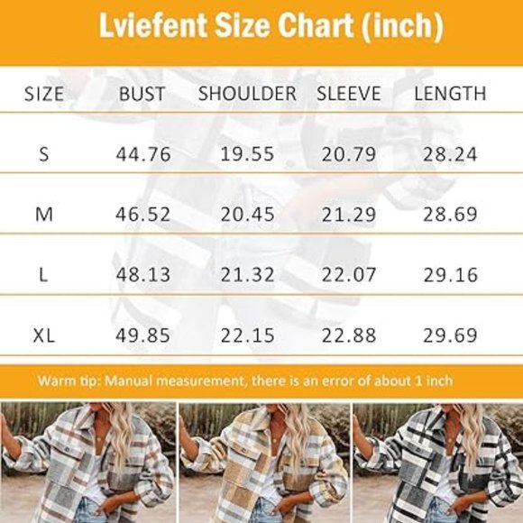 Womens Casual Wool‎ Blend Plaid Flannel Shackets Jacket Button Down Shirt Coat - Picture 5 of 5